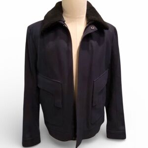 Helmut Lang Navy Blue Coat with Detachable Collar